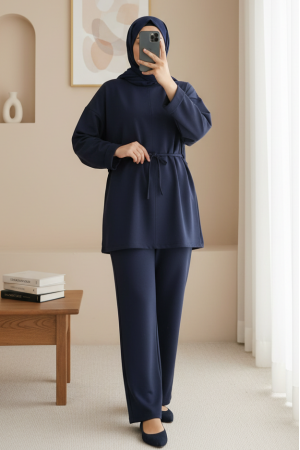 Kolu Katlı Beli Bağlamalı Yırtmaçlı  Kompakt  Penye Tunik -Laci