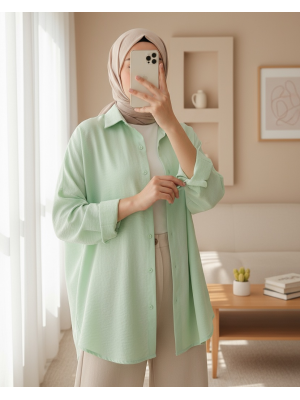 3900 Oversize Uzun Basic Gömlek - E.Yeşil