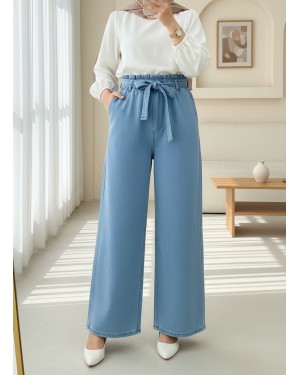 بنطال جينز بحزام خصر وجيوب مرنة -جليدي