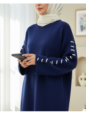 Kolları İpli Çizgili Yumoş Triko Tunik -Laci