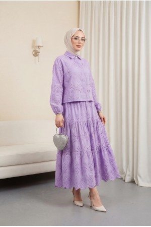 Fisto Detaylı Etekli Takım  -Lila