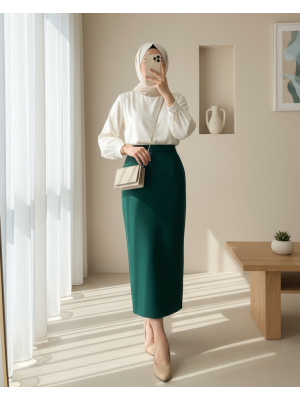 İthal Krep Kalem Etek -Zümrüt