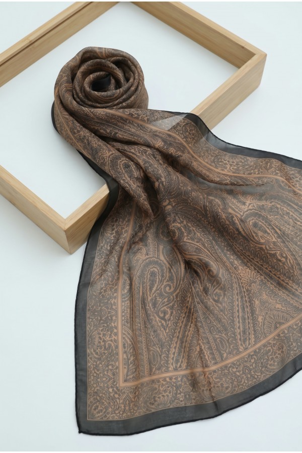 Ethnic Patterned Voile Scarf -Orange