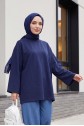 Yuvarlak Yaka Salaş Penye Tunik -Koyu Lacivert