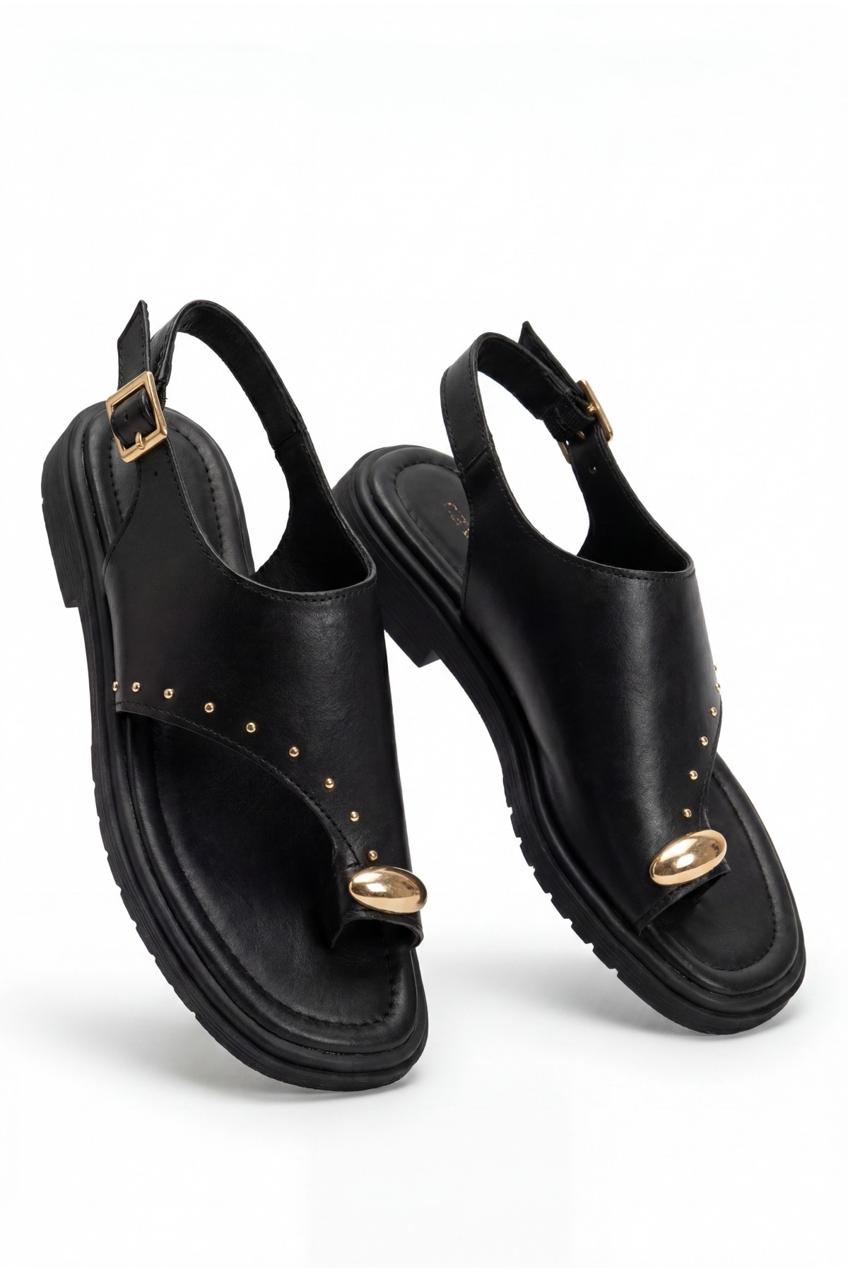 Genta Black Leather Thong Sandals