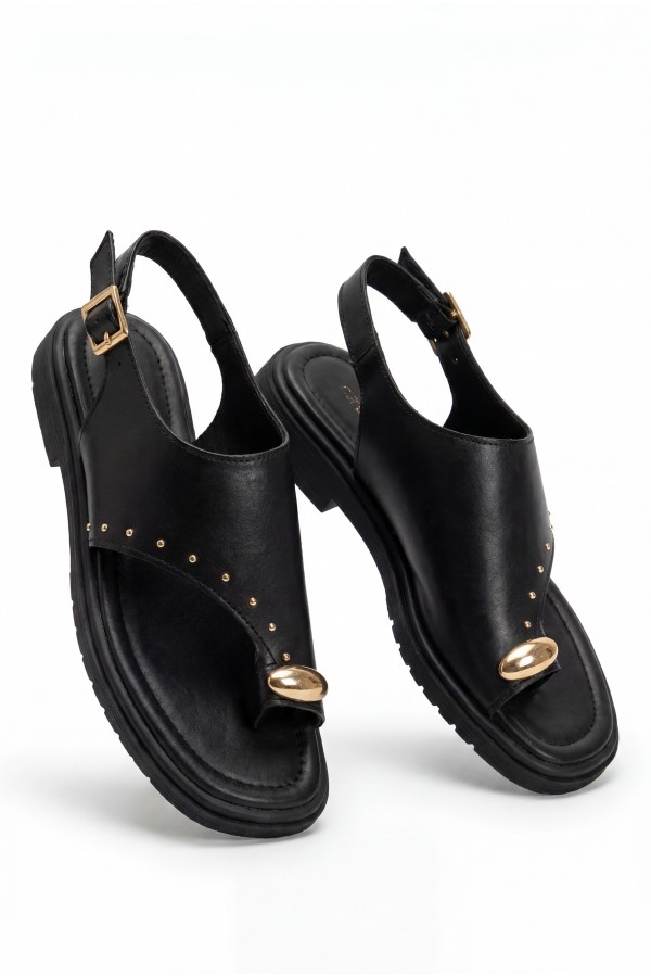 Genta Black Leather Thong Sandals