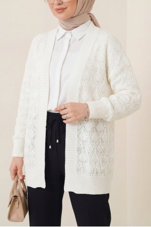 Desenli Araboy Örme Triko Hırka -Ekru