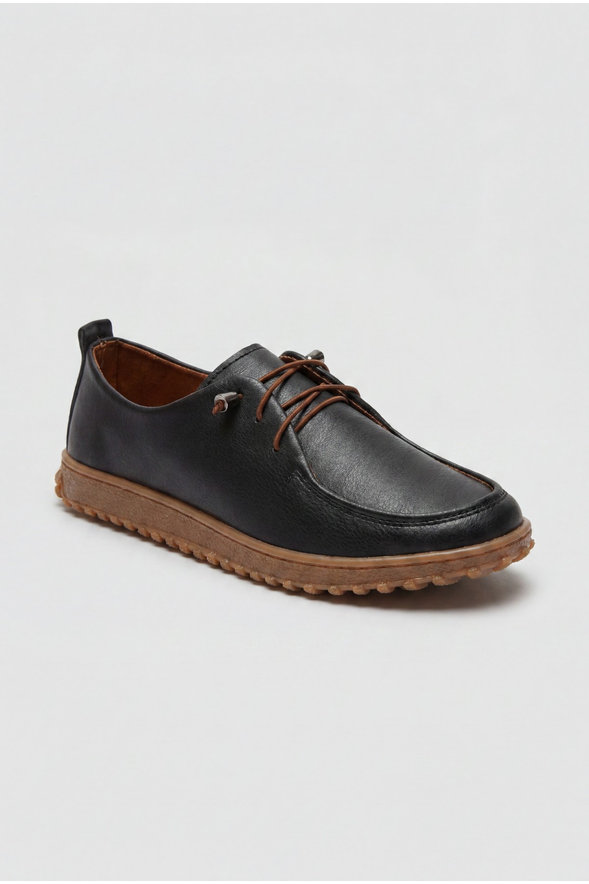 Guot Black Leather Lace-up Ballet Flats