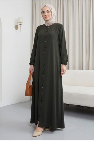 Kolu Pensli Düğmeli Ferace Haki HM2861