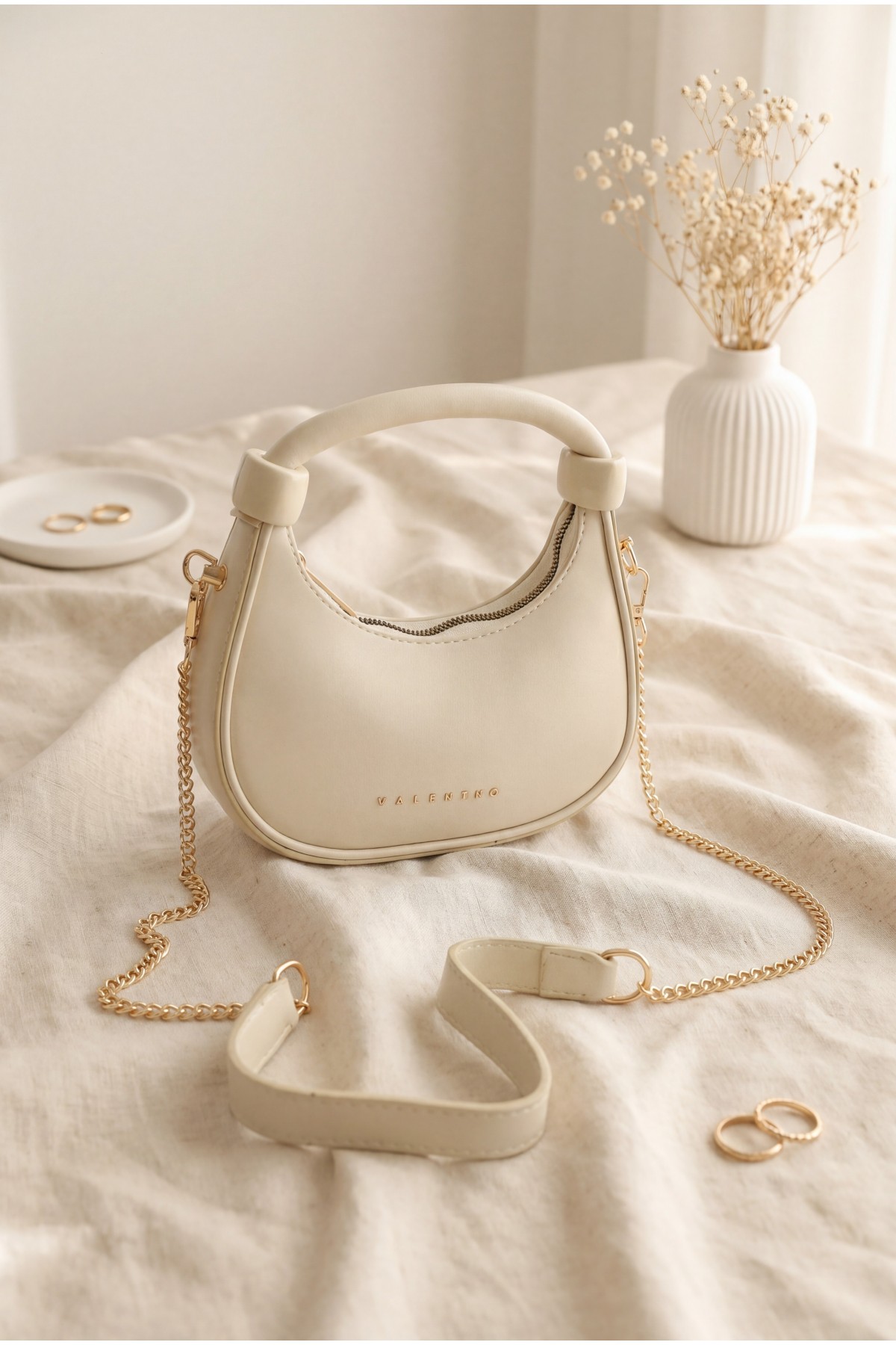 Modern Design Mini Hobo Bag with Knotted Handle and Shoulder Strap - Beige