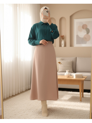 Lined Satin Flared Skirt -Mink color