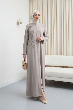 Çiçek Detay Taşlı Ferace Bej HM2847