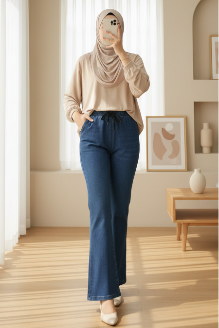 Beli Bağcıklı Cepli İspanyol Paça Kot Pantolon -Laci