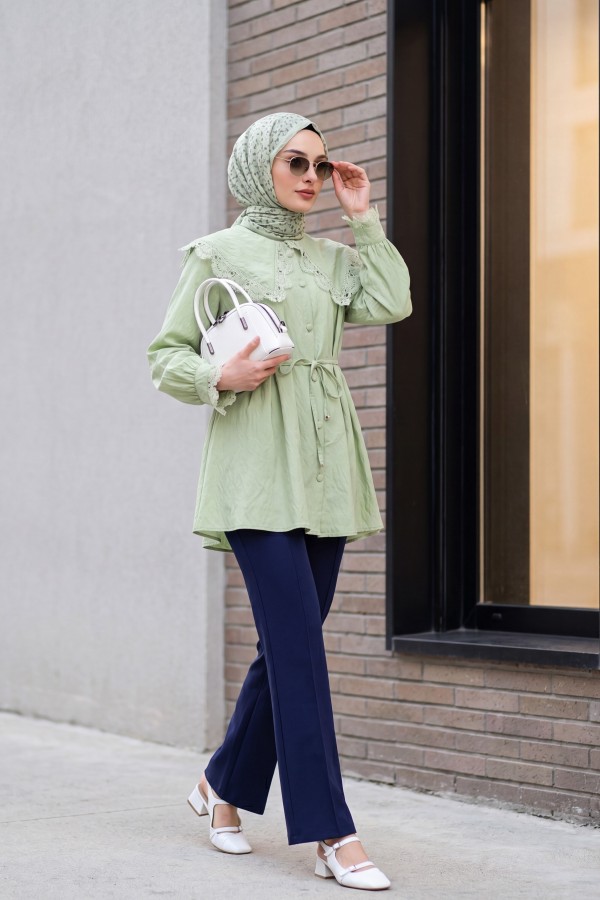 Düğmeli Likralı Pantolon  -Laci