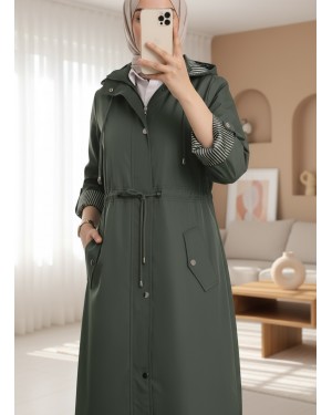 Striped Trench Coat -Khaki