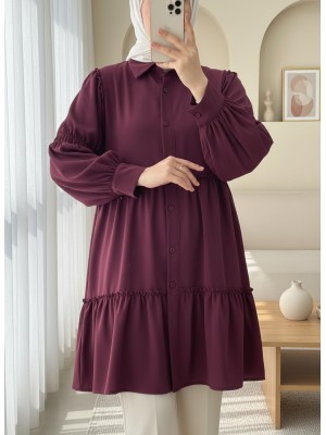 Koldan Büzgülü Fırfır Detaylı Gömlek -Bordo