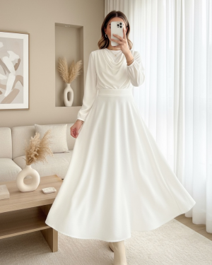 Bol Kiloş Sukuba Puf Etek   -Beyaz