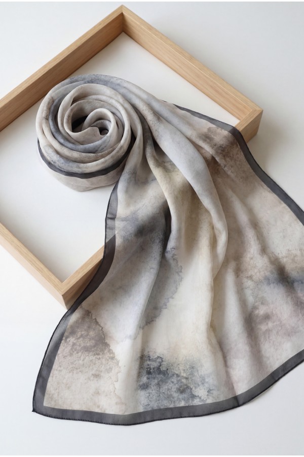 Marble Patterned Voile Scarf -Oil color