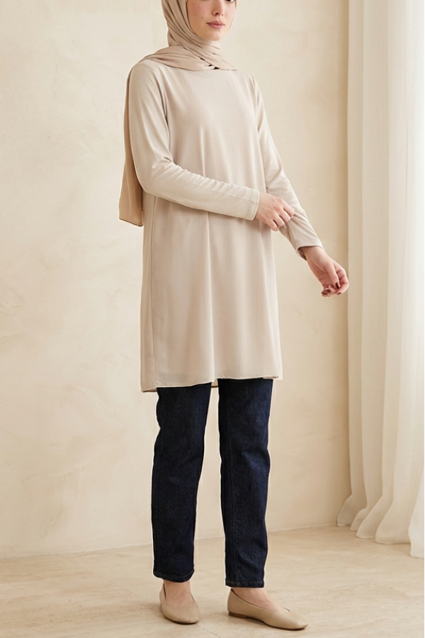 Kadın Balıkçı Yaka Tül Detaylı Bluz - 10269TUN