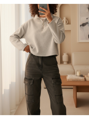 55449 سويت شيرت محبوك بياقة سحاب 