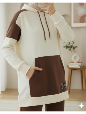 Kanguru Cepli Çift Renkli Takım -Bej