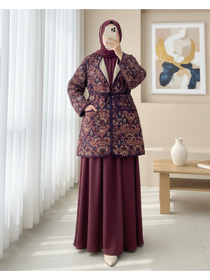 Çift Cepli Çıtçıt Düğmeli Astarlı Kapitone Ceket -Mor