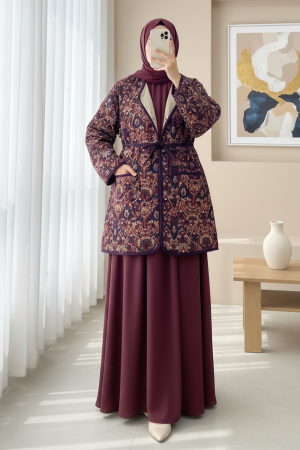 Double Pocket Snap Button Quilted Jacket - Purple