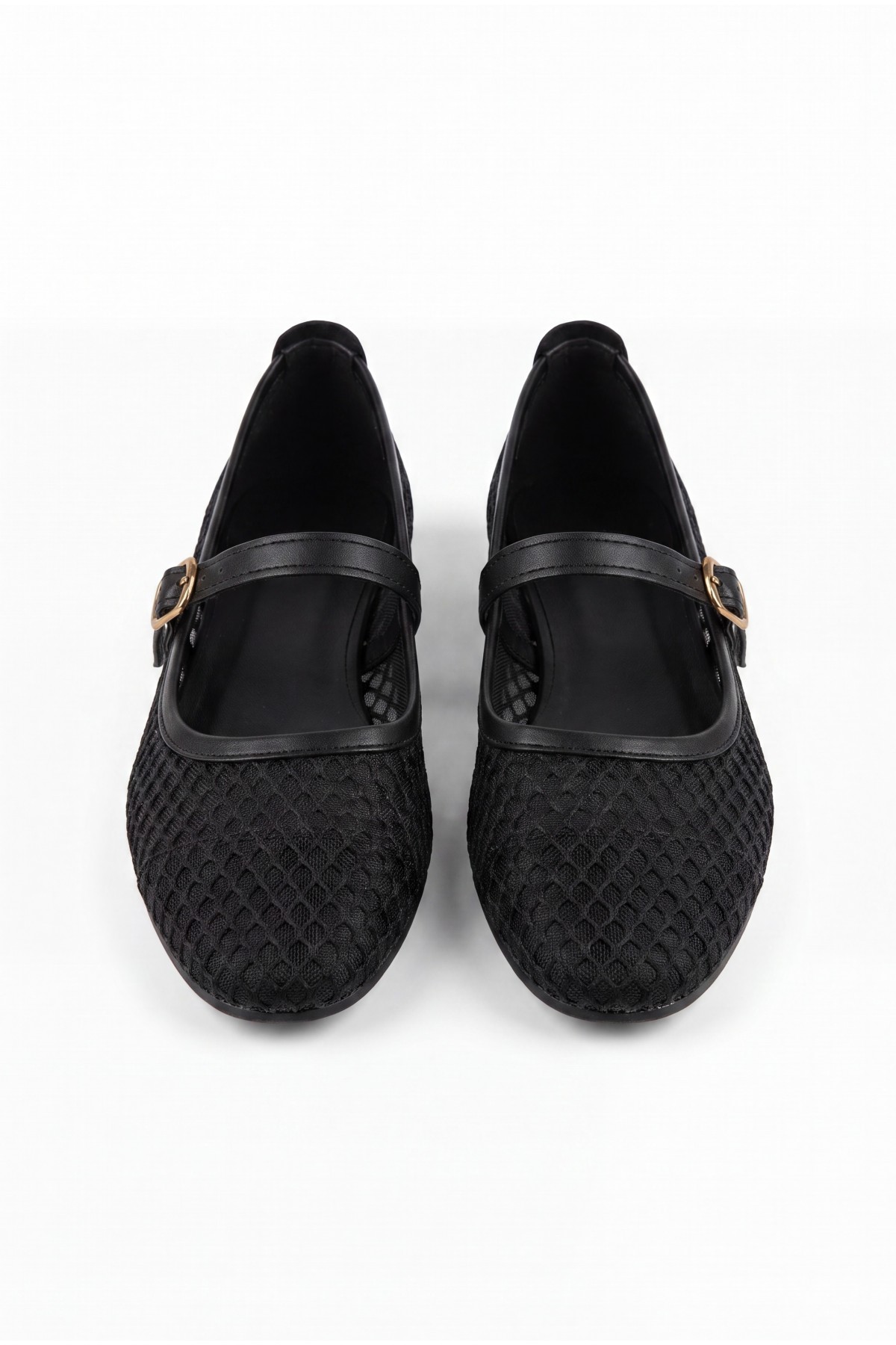 Junay Black Leather Mesh Ballet Flats
