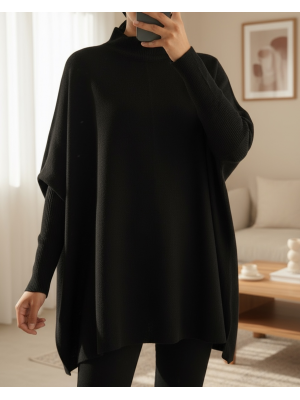 15783 Yırtmaçlı Panço Kazak - Siyah