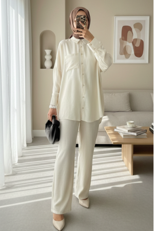 قميص كاجوال بجيب واحد وظهر طويل -اللون البيج