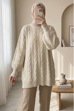 Hair Knitting Pattern Soft Knitwear Sweater  -Cream color