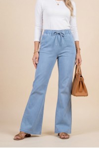 İspanyol Paça Bağcık Detaylı Kot Pantolon   -Açık Mavi