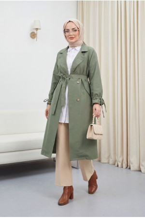 Kolu Manşeti Bağcıklı Kemerli Kap -Haki