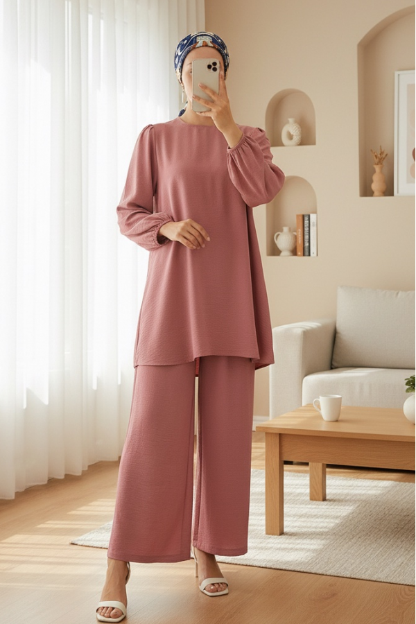 Ayrobin Tunik Pantolon Alt Üst Takım 6712 - Pembe