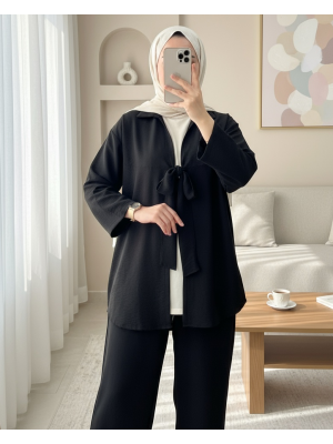 Front Tie Summer Kimono -Black