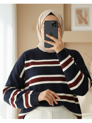 Renkli Çizgili Salaş Triko Tunik -Laci