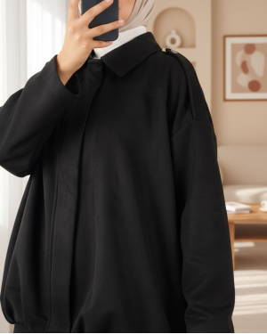 Omzu Apoletli Önü Fermuarlı Astarlı Süet Ceket -Siyah