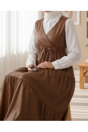 Deri Sıfır Kol Parçalı Tünel Bağcıklı Jile -Taba