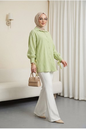 قميص مخطط بالفراولة بأكمام برباط -كاجلا جرين