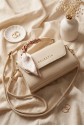 Magnetic Closure Shoulder Bag with Scarf -Cream color