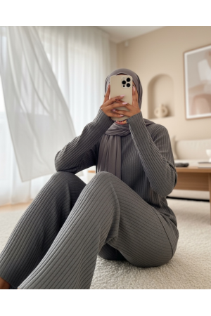 Crew Neck Camisole Set -Grey