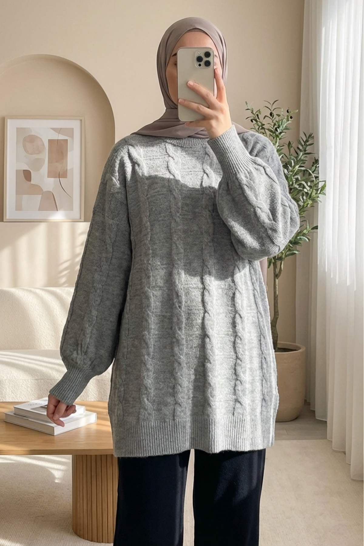 Hair Knitting Pattern Soft Knitwear Sweater  -Grey