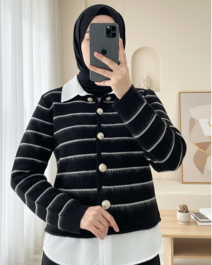 Buttoned Shirt Detailed Knit Cardigan -Black