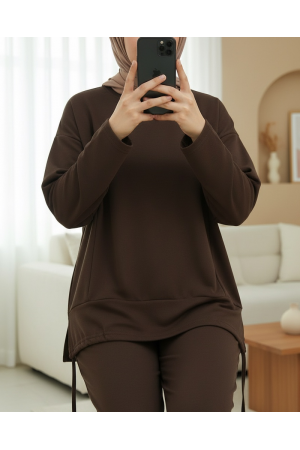 بدلة أويشو مع تنورة برباط وظهر طويل  -بنى
