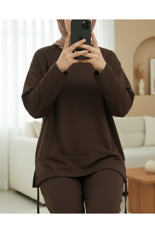 Eteği Bağcıklı Arkası Uzun Oysho Takım  -Kahve