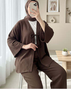 Crinkle Suit with Double Laced Front Trousers -Brown