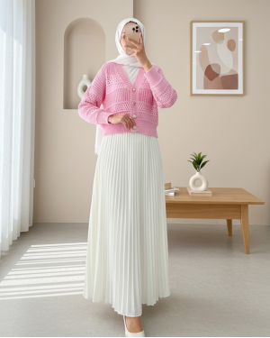 Openwork Buttoned Knitted Cardigan -Pink