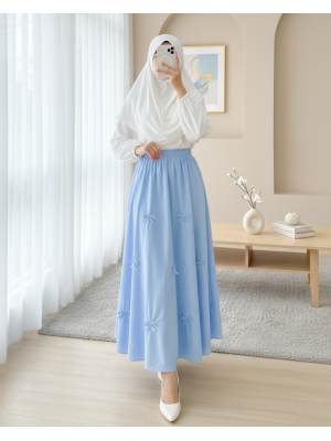 Beli Lastikli Fiyonk Detaylı Poplin Etek -Bebe Mavi