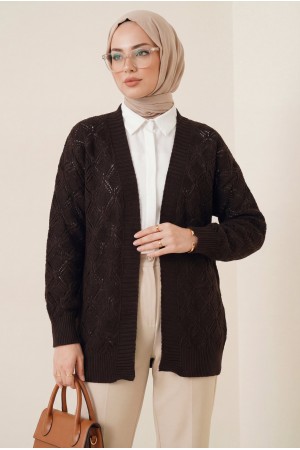 Desenli Araboy Örme Triko Hırka -Kahve