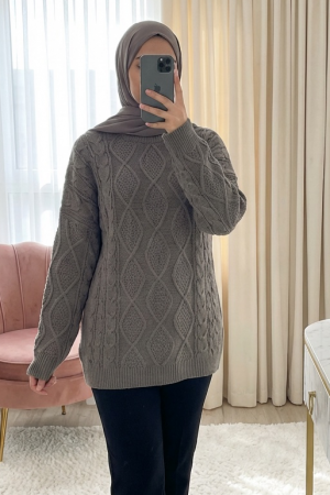 Honeycomb Pattern Loose Knitwear Sweater             - Soil